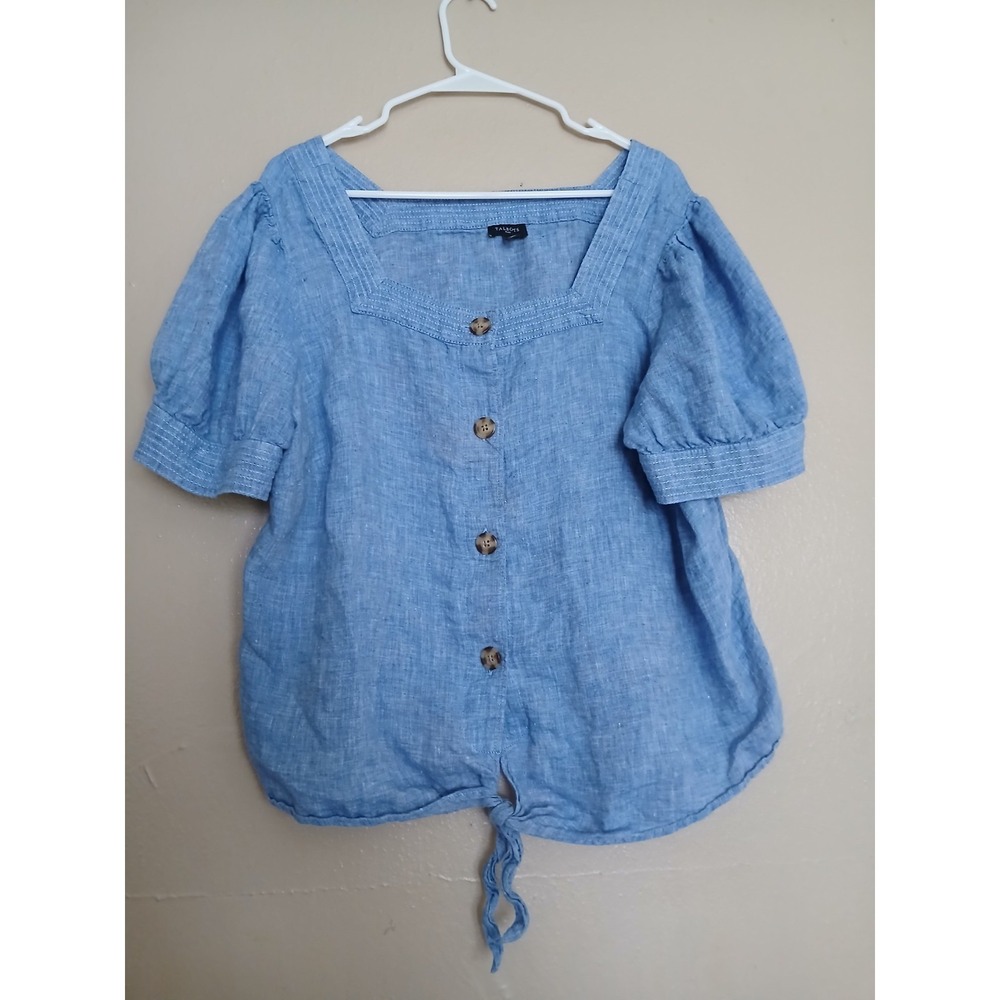 Talbots Top 0x / XL Linen Square Neck Cottage Coastal Beach Boho Resort Cruise